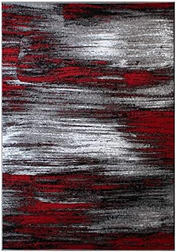 Alfombras grandes y modernas para sala de estar, alfombra abstracta de color rojo, gris y negro, para oficina y cocina (5′ 3″ x 7′ 5″)