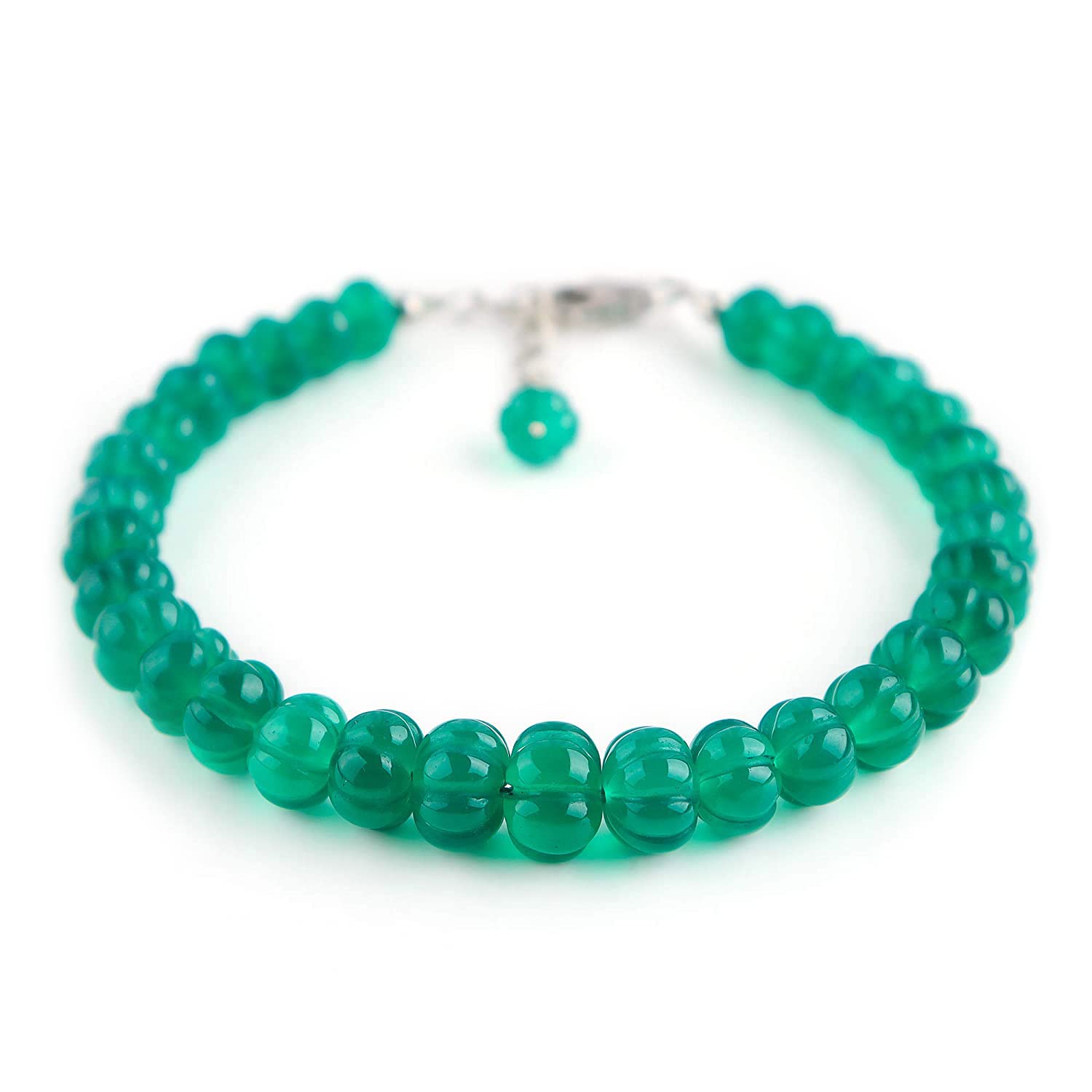 InfinityGemsArt Green Onyx Stone Bracelet for Women Gemstone Carved Flower Birthstone, Natural Gemstone Beads, Dainty Handmade Jewelry, Chakra