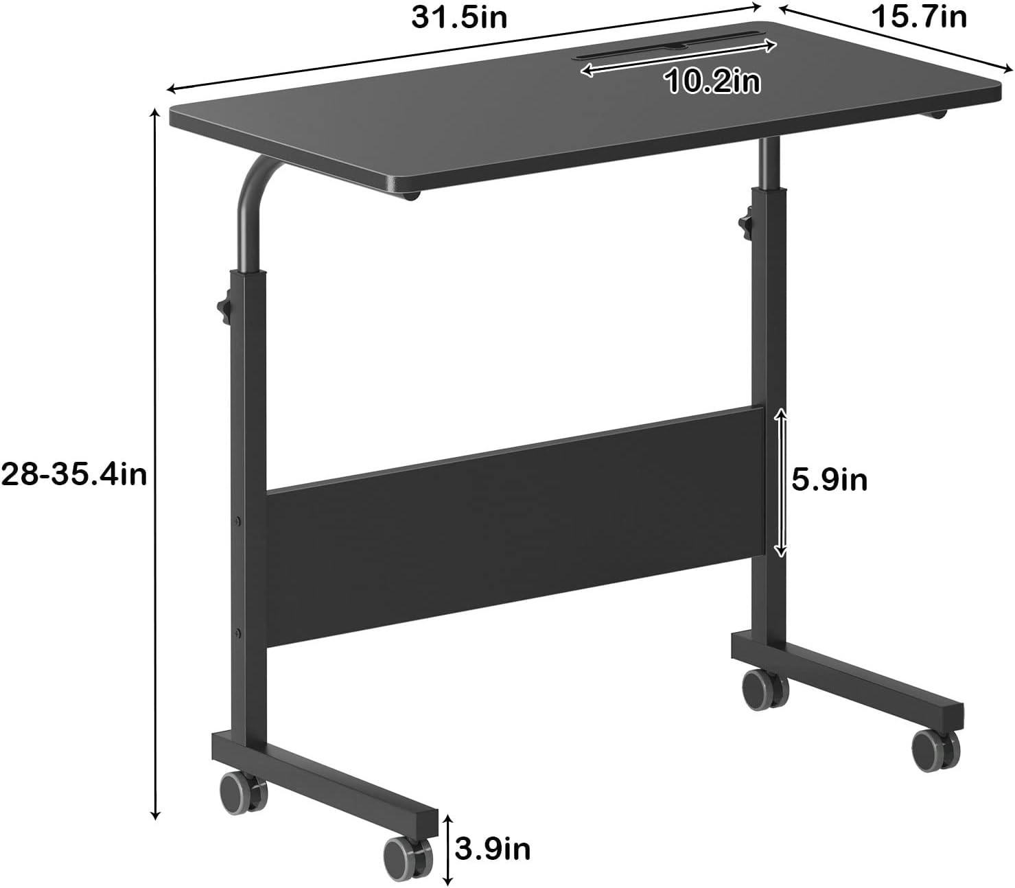DlandHome Mesa de cama móvil de 31.5 pulgadas, mesa auxiliar ajustable para computadora portátil, escritorio con ranura para tableta, bandeja con
