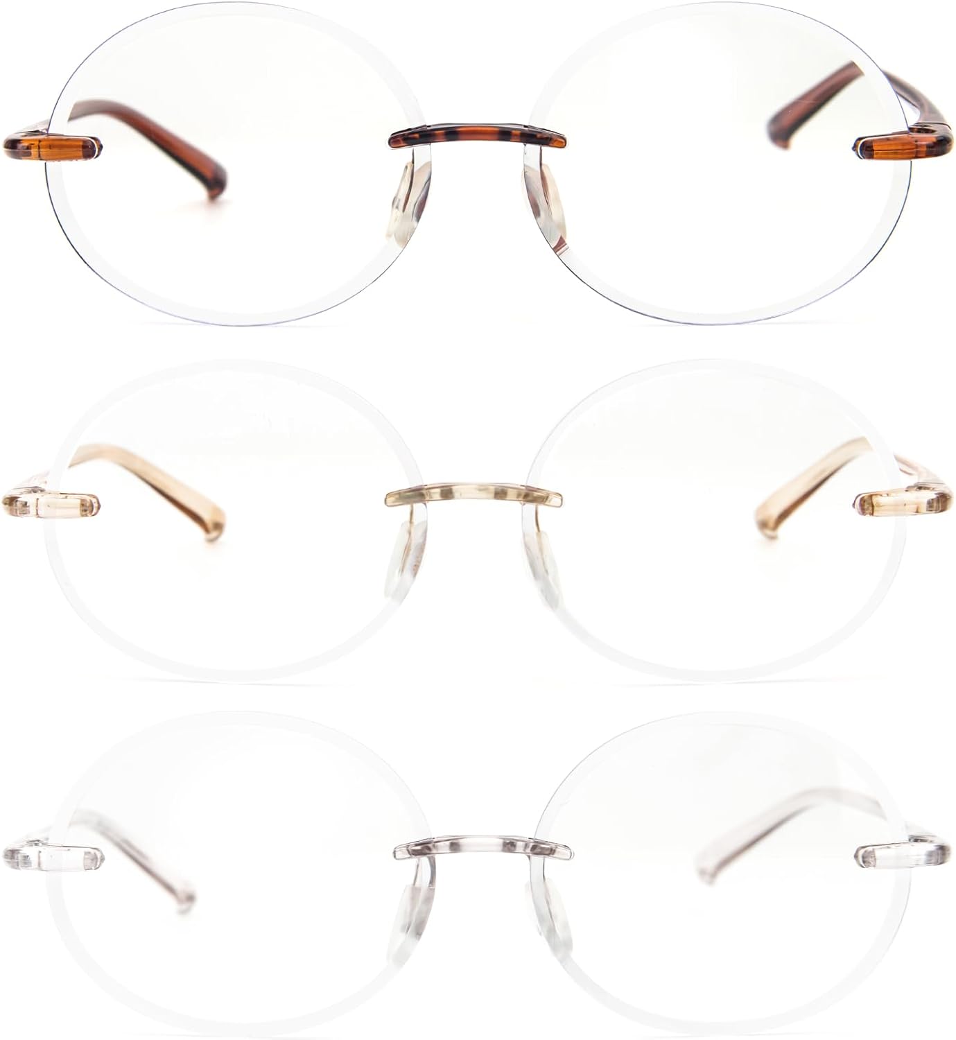 KoKoBin Paquete de 3 lentes de lectura redondos sin marco, bloqueo de luz azul para hombres y mujeres
