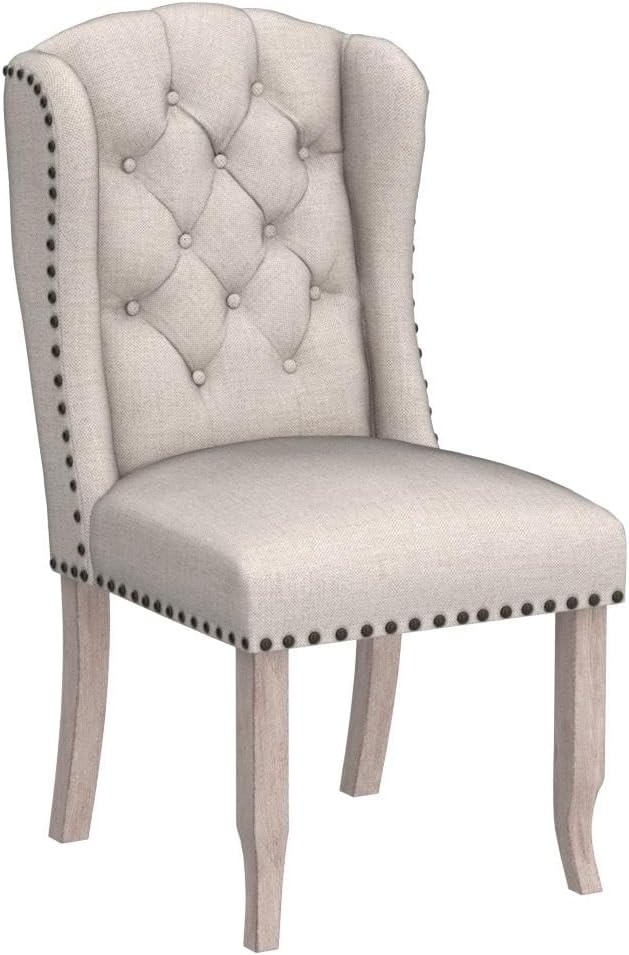 HEAH-YO Juego de 2 sillas de comedor modernas, sillas de cocina tapizadas con patas de madera y clavos de cobre, sillas copetudas sin brazos para