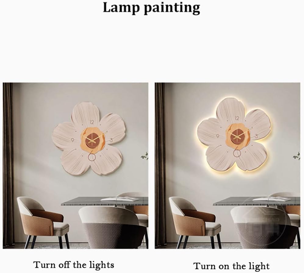 Reloj de pared Luz nocturna en forma de flor Reloj de pared silencioso sin tictac Daisy pintura decorativa iluminado reloj de arte con luz LED para