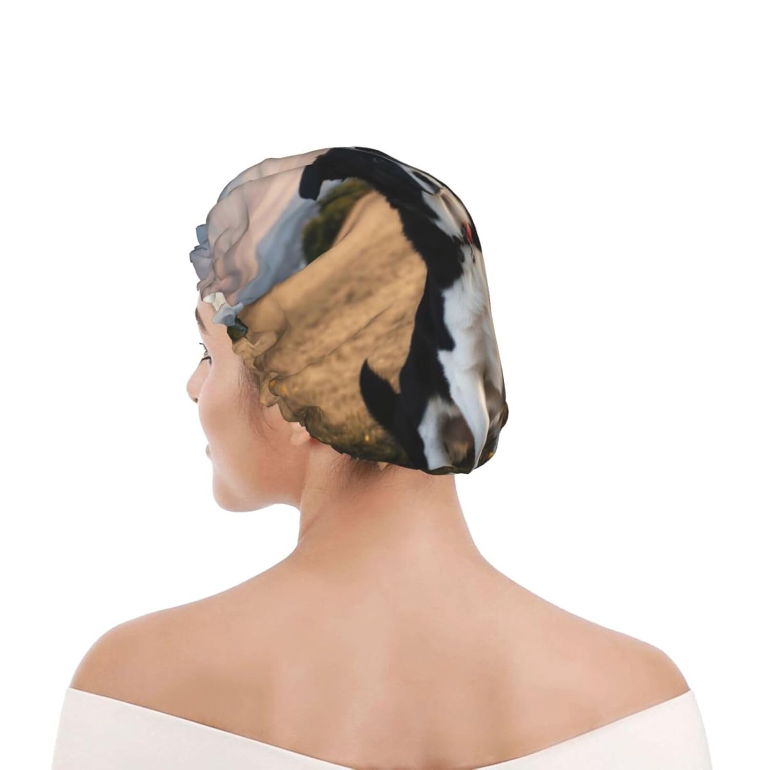 Gorro de ducha de perro para mujer, elástico y reutilizable, doble capa impermeable