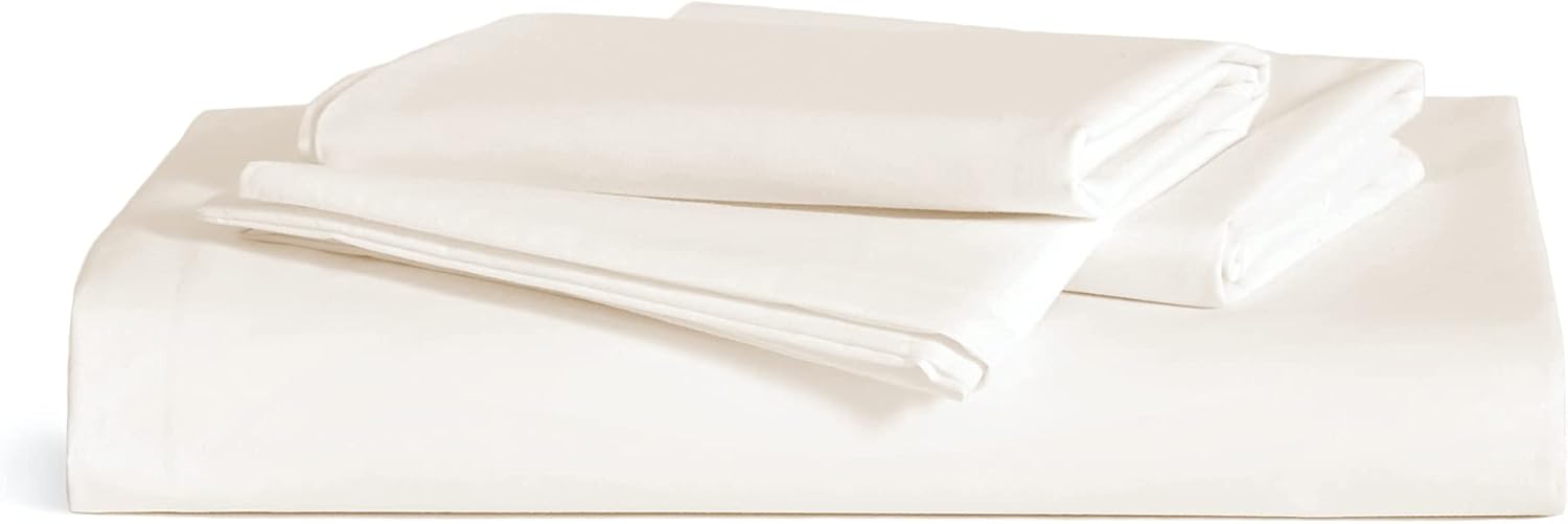 Brooklinen Juego de sábanas de satén de lujo de 3 piezas, sin juego de sábanas encimeras, 100% algodón, tamaño California King en crema, 1 sábana