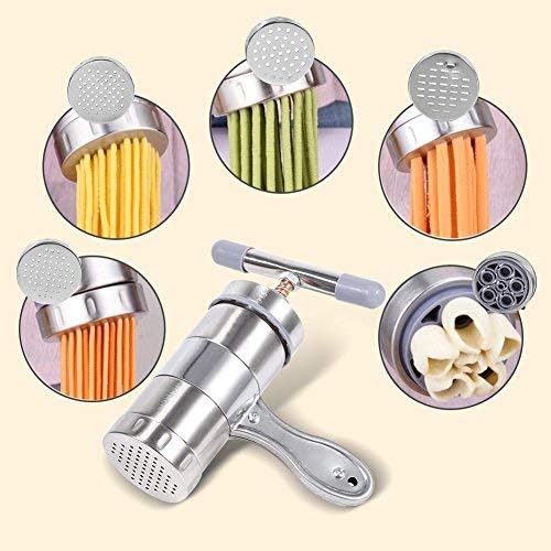 Máquina de fideos para pasta, portátil de acero inoxidable, operada manualmente, máquina para hacer pasta, exprimidor de fideos, máquina de hacer