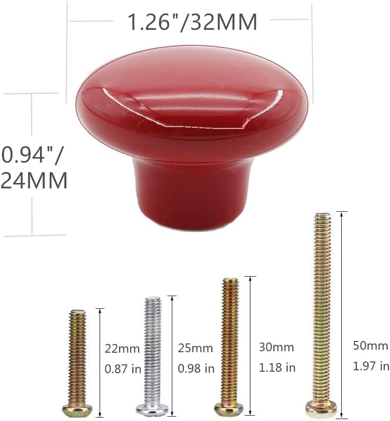 10 pomos de puerta de cerámica vintage de forma redonda para cajón, armario, armario, cajón, gabinete, accesorios de cocina para el hogar (rojo)