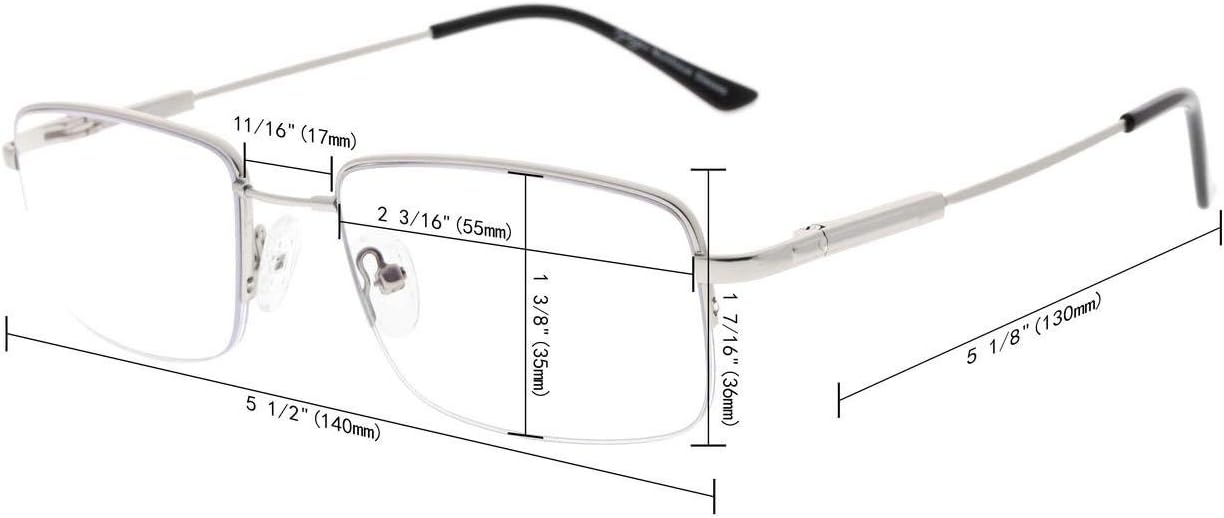 Eyekepper Gafas de lectura progresivas de media llanta con lentes multienfoque anti UV para hombre, marco de memoria flexible, color plateado