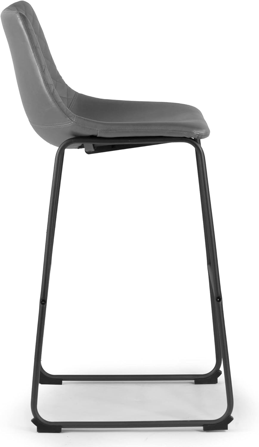 Juego de 2 taburetes de bar Ave de cuero gris con estructura de hierro con costuras modernas y contemporáneas con acabado de metal tapizado