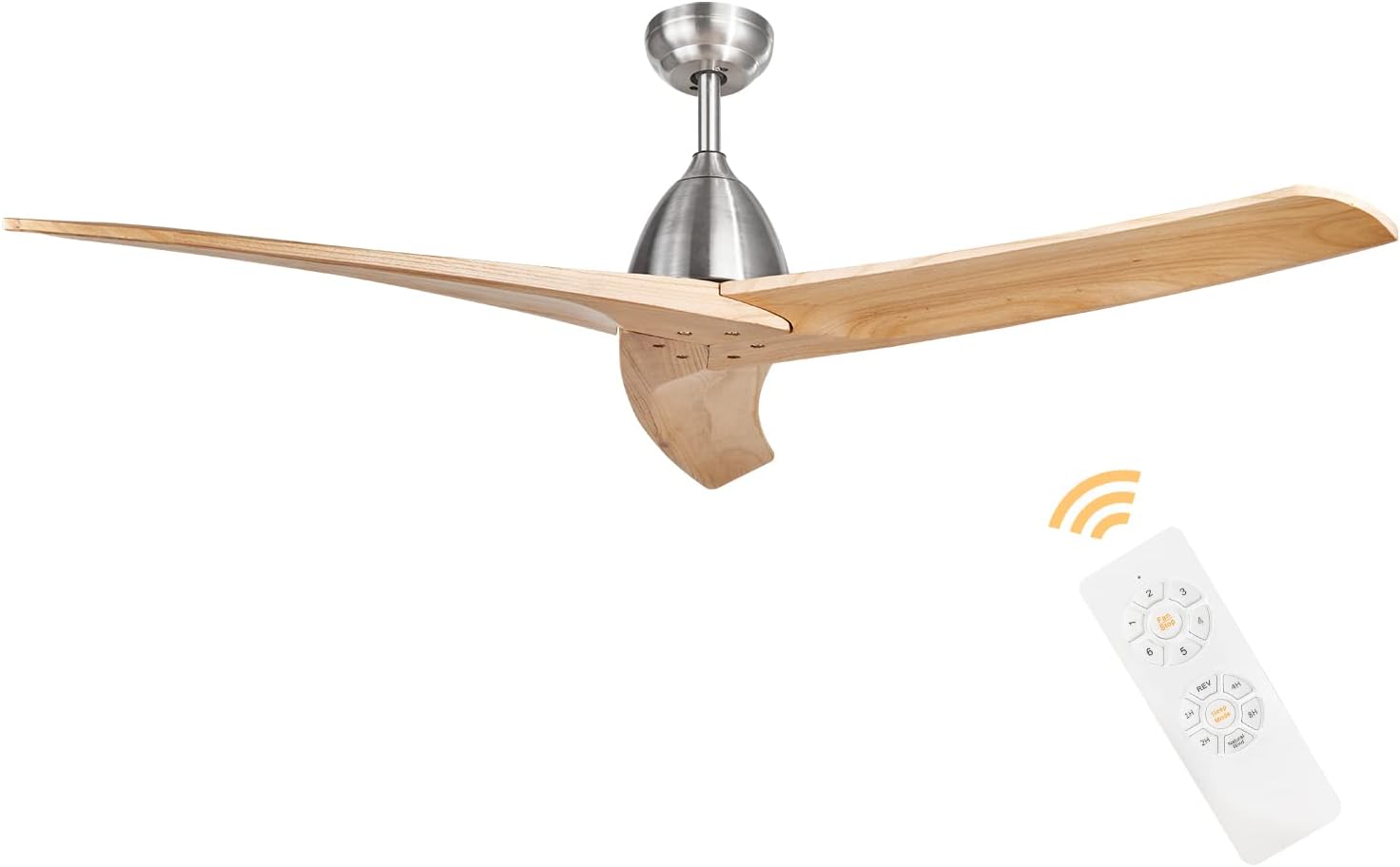 TFVV Ventilador de techo de madera sin luces de 60 pulgadas con control remoto para interiores y exteriores, montaje empotrado, níquel cepillado de