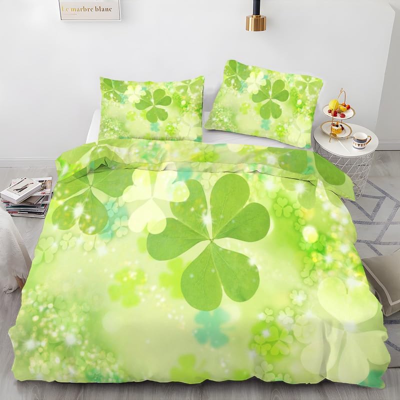 Juego de funda de edredón individual con estampado de plantas y hojas verdes, funda de edredón de microfibra suave y 2 fundas de almohada de 20 x 26