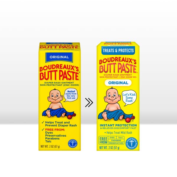Boudreaux’s Butt Paste Crema original para la dermatitis del pañal, ungüento para bebé, tubo de 2 onzas, (paquete de 6)