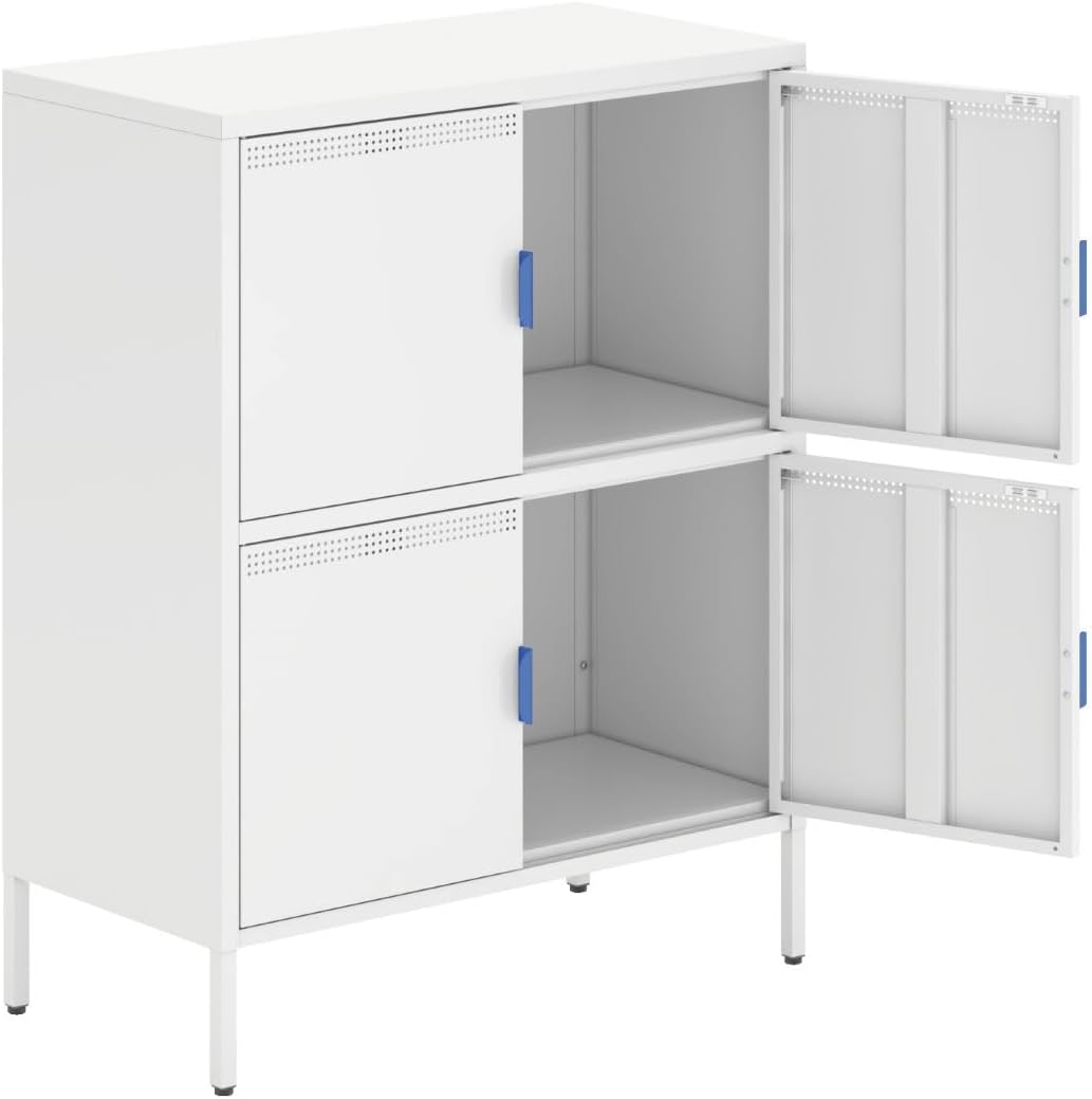 YSJZYBF Armario de almacenamiento de metal con 4 puertas y estantes ajustables, aparador de acero para oficina, garaje, sala de estar, pasillo,