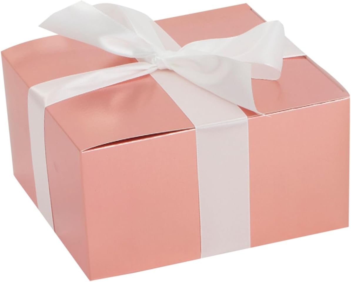 Stockroom Plus Paquete de 10 cajas de regalo de oro rosa con tapas, cinta y tarjetas de felicitación blancas en blanco para regalos, recuerdos (8 x