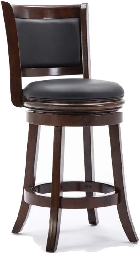 Benjara Taburete giratorio redondo de madera con asiento y respaldo acolchados, marrón