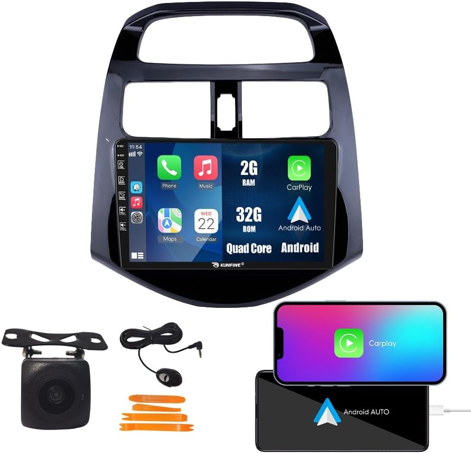 Kunfine Coche CarPlay Android Navegación Automática Estéreo GPS Radio Reverse Cámara Pantalla 9 “IPS Pantalla Táctil Headunit Tablet Pad Media