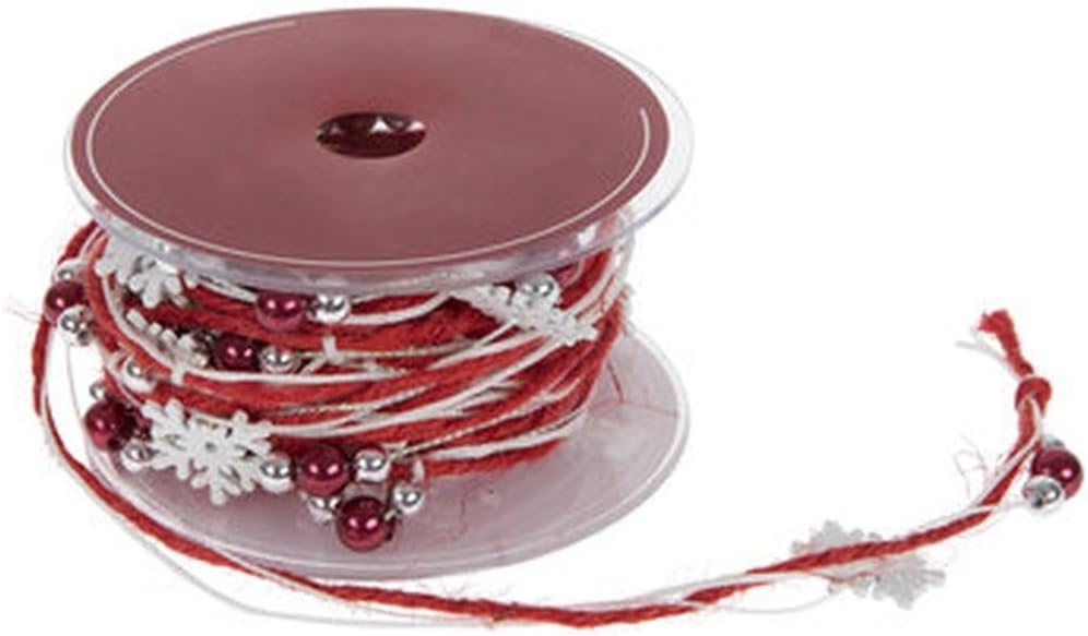 Cinta de Navidad de yute con cuentas de copo de nieve rojo – 15 pies