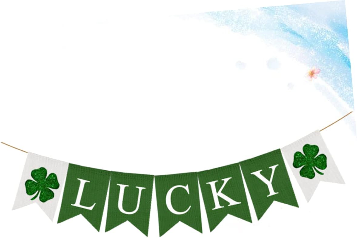 Abaodam 2pcs Irish Party Bunting Patricks Day Bunting Jute Bunting Banners Paddys Day Party Letter Printed Garland Linen Buntings Flag Linen Banner