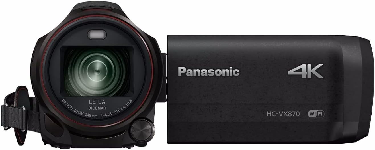 Panasonic Videocámara HC-VX870 4K Ultra HD con zoom avanzado y grabación de alta resolución, tamaño compacto y calidad de video superior con