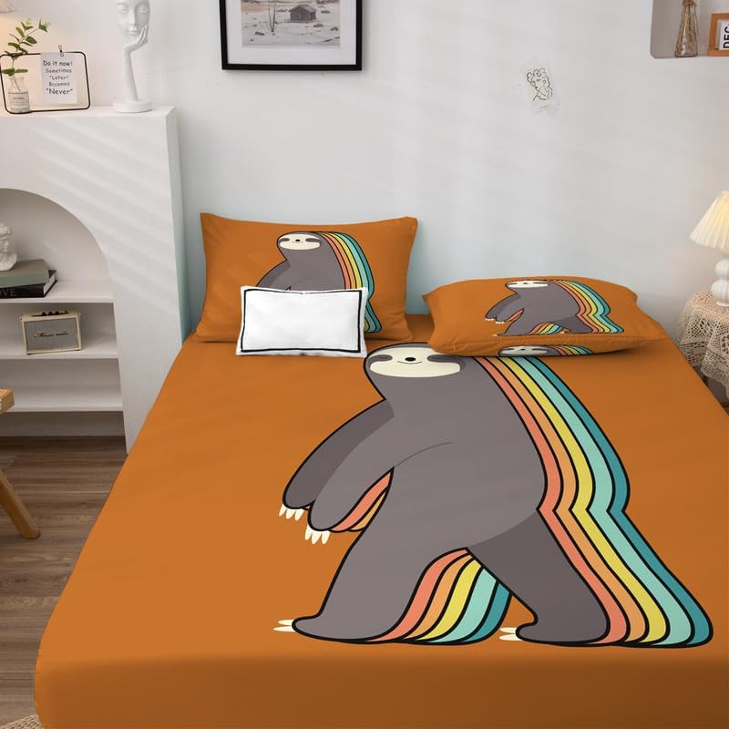 Juego de sábanas de bolsillo profundo tamaño Queen con sábanas y fundas de almohada con patrón de perezoso marrón, hecho de material 100%