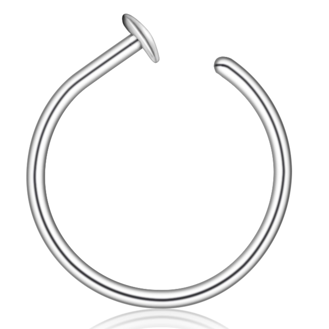 Small Thin Gold or Sterling Silver Nose Ring Hoop for Women, Adjustable with Stopper (Sterling Silver, 7-8mm  20 gauge)