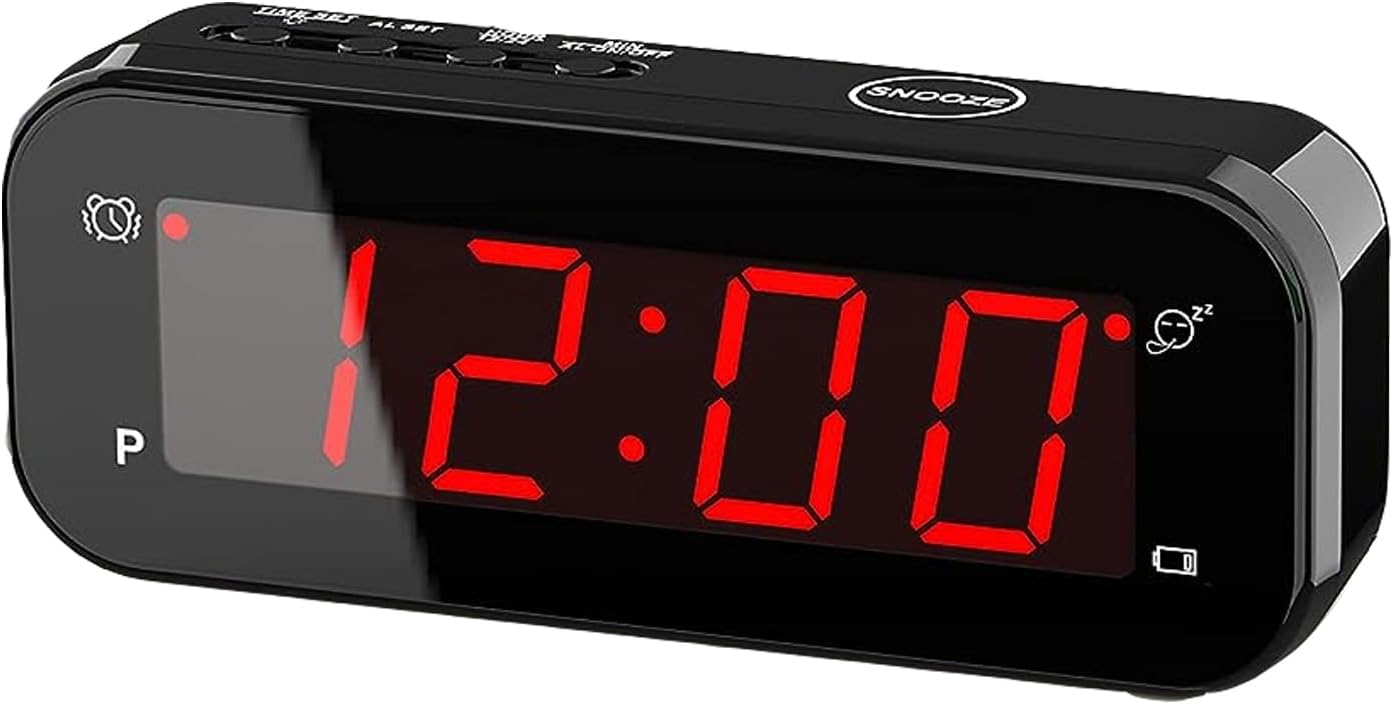 Reloj despertador digital pequeño con pantalla de temperatura, funciona con pilas, brillo ajustable, repetición, 1224 horas, inalámbrico, modo