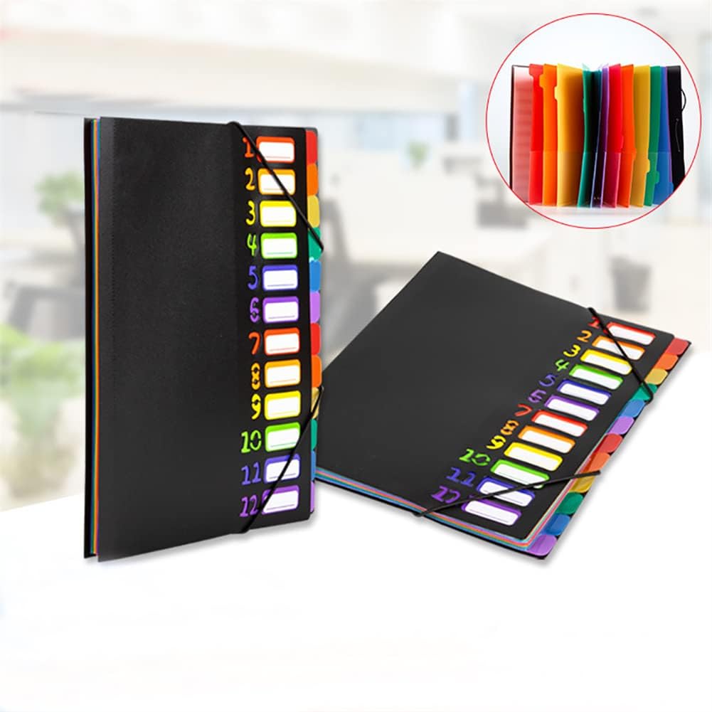 Carpeta organizadora de archivos expansible 24 bolsillos tamaño A4, carpeta de archivos de color con forro de arco iris de plástico, diseñada para
