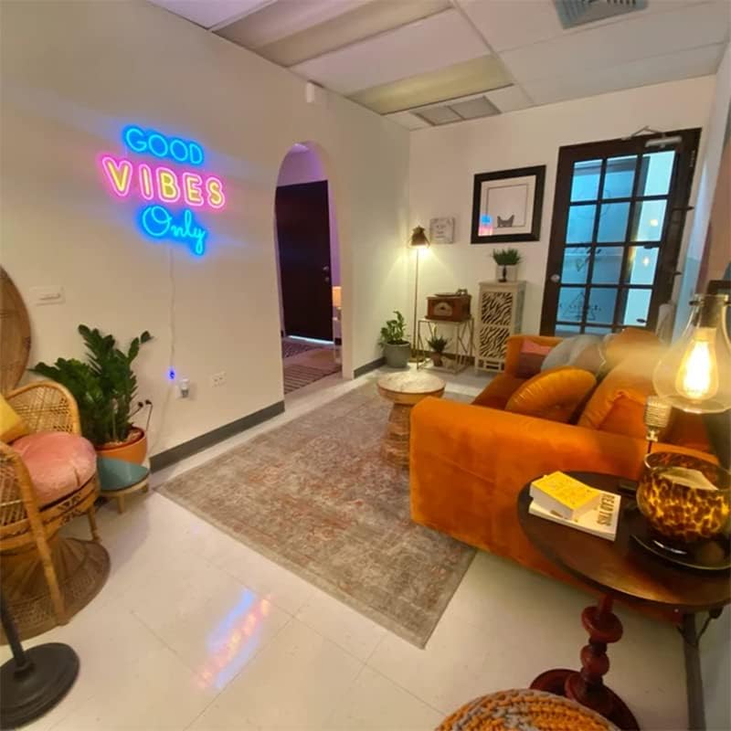 Letrero de neón con texto en inglés “Good Vibes Only”, letrero de noche LED para decoración de pared, letrero de neón acrílico, grande de 20.5 x