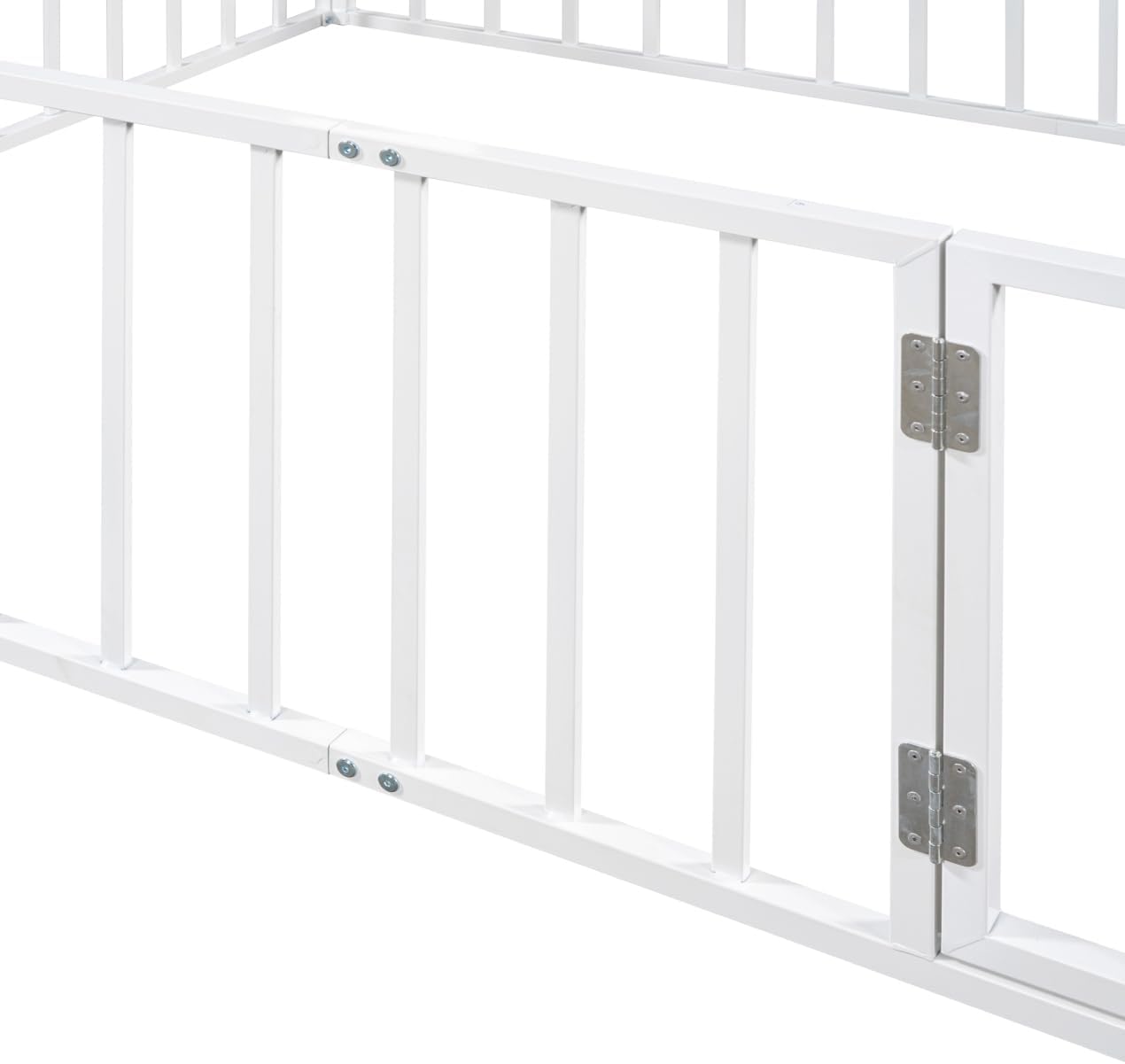 TURRIDU Cama de suelo de metal tamaño Queen, marco de cama Montessori Queen con valla y puerta, cama Queen con diseño de puerta, cama de valla para