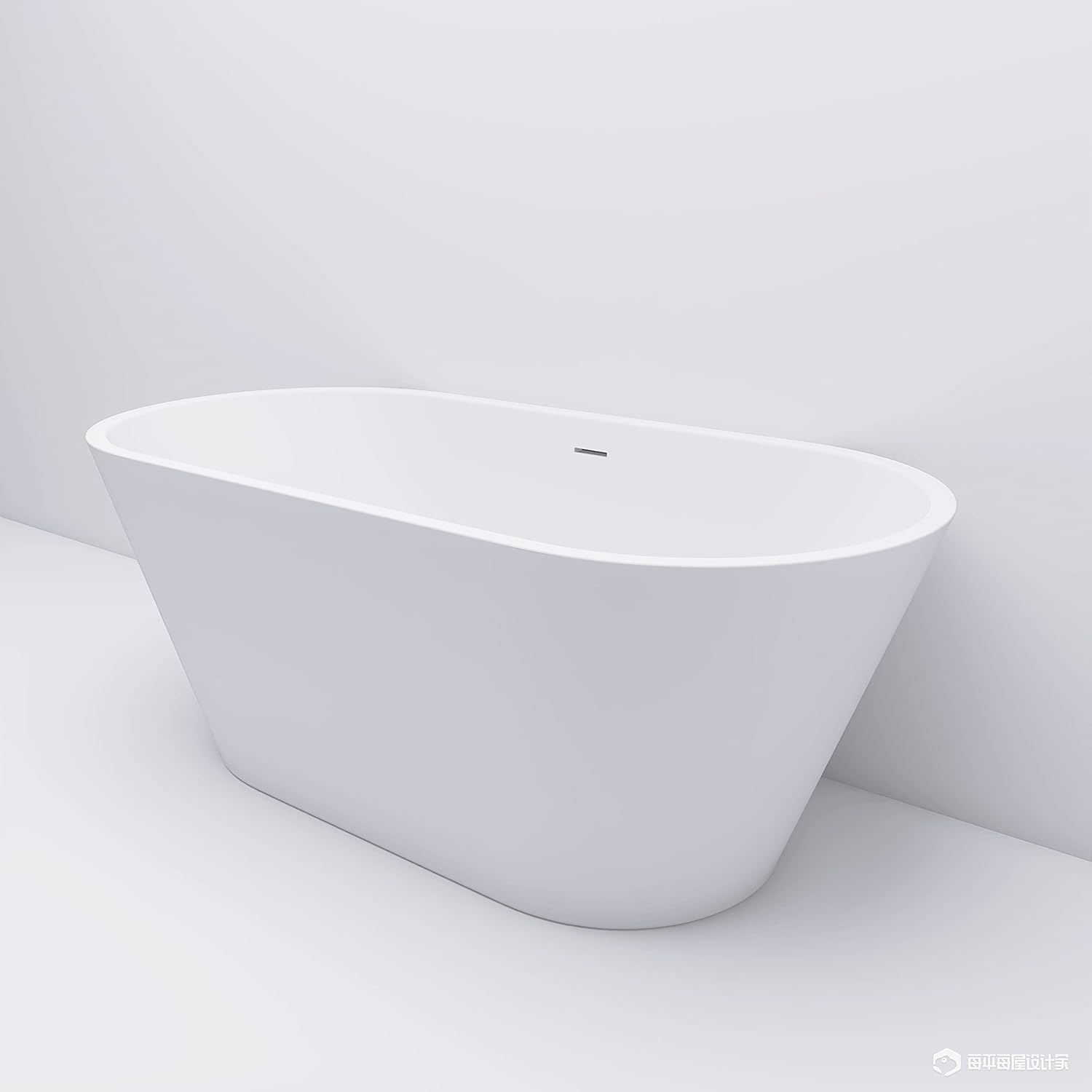 Bañera independiente de acrílico de 55 pulgadas con desbordamiento ranurado lineal y drenaje desplegable antiobstrucción, diseño ergonómico con
