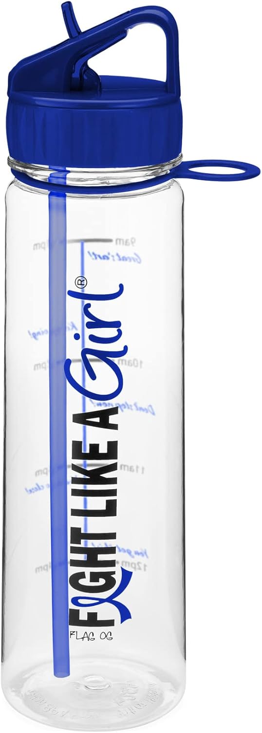 Fight Like a Girl Slimkim II Botella de entrenamiento para deportes acuáticos, marcador de tiempo inspirador con objetivos de medición de 30 onzas,