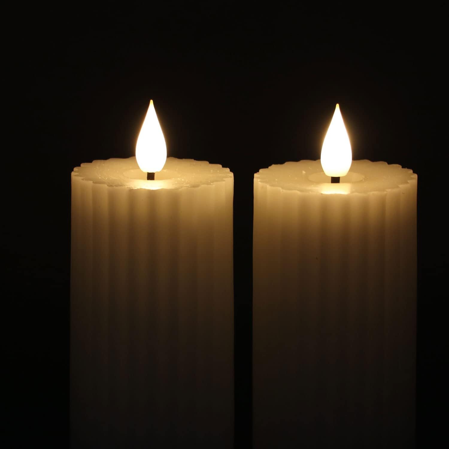 Fanna Velas LED sin llama de columna delgada de 8 pulgadas, color blanco, funciona con pilas, diseño de rayas, pilas y control remoto incluidos,