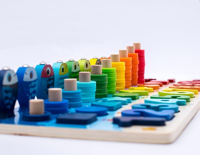 COMACE Rompecabezas de números de madera para actividades de niños pequeños – Juguetes Montessori para niños pequeños Juego de conteo de