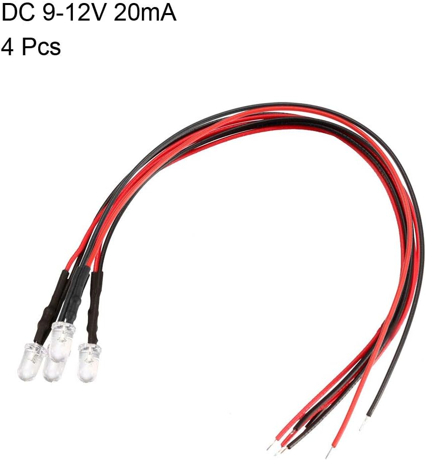 uxcell 4pcs 0.197 in pre cableado LED, azul DC9-12V lente transparente, diodos emisores de luz