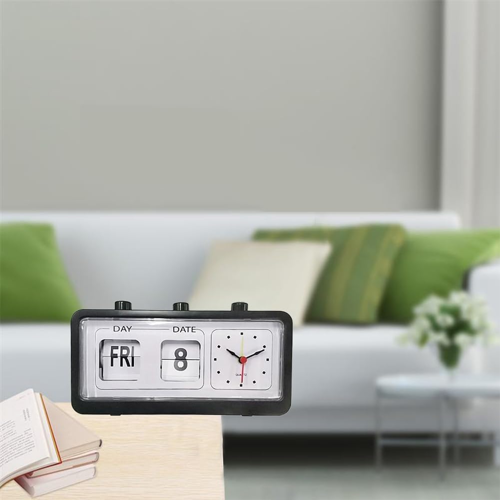 TAMOSH Reloj despertador mecánico novedoso reloj digital de escritorio con calendario, decoración del hogar, decoración retro, negro