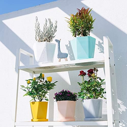 Sun-E – Macetas para plantas de interior de 7.66.55.1 pulgadas, juego de 3 macetas para exteriores con agujeros de drenaje y platillos, idea de