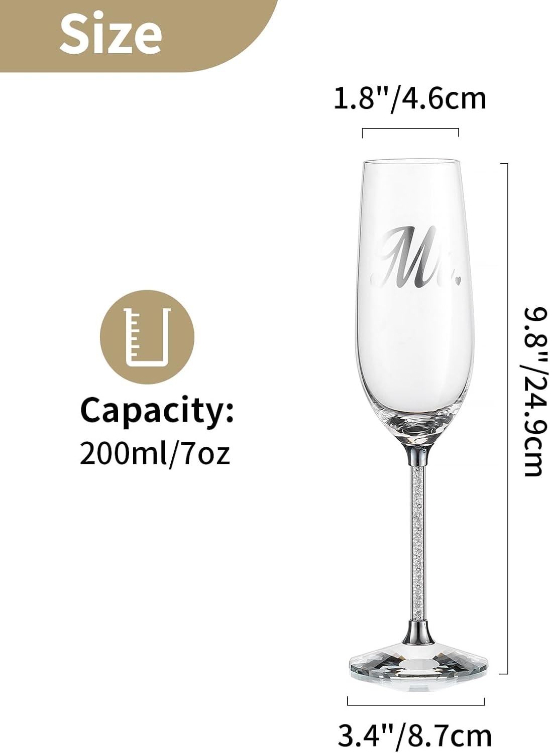 NUPTIO Copas de champán de cristal juego de 2 copas de champán de boda con caja de regalo de madera, flauta de brindis de Mr & Mrs para novia,