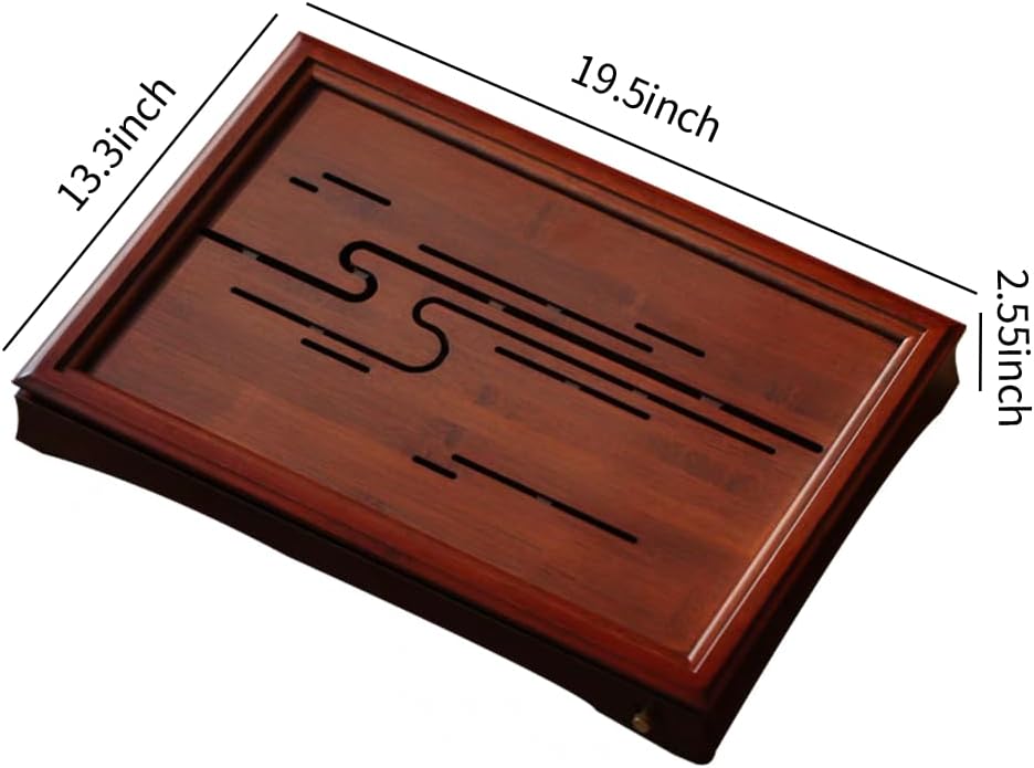 JIKUGO Bandeja de té de bambú, bandeja china de té de kungfu, juego de té vintage, bandeja de té gongfu, almacenamiento de agua mesa de té de bambú