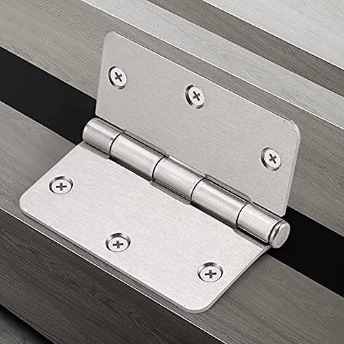 Knobonly Bisagras de puerta de níquel cepillado de 3.5 x 3.5 pulgadas con esquinas redondeadas de radio de 14 pulgadas, paquete de 6