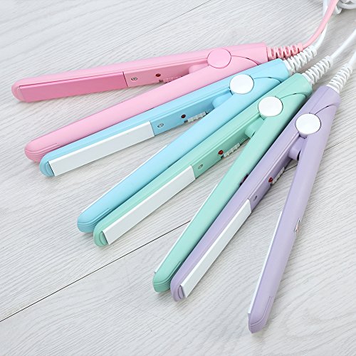 Dioche Mini plancha plana 2 en 1, mini plancha de pelo de 4 colores, plancha plana de cerámica turmalina, rizador de calefacción para salón