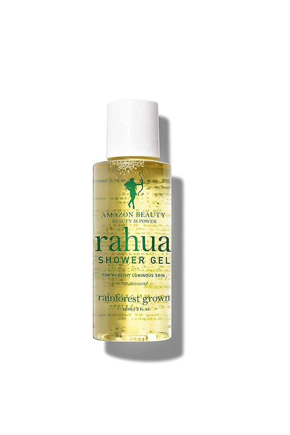 Rahua Gel de ducha, 2 onzas líquidas, gel de ducha corporal saludable para piel hecha con ingredientes orgánicos naturales a base de plantas.