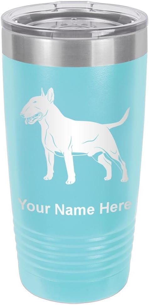 LaserGram 20oz Vacuum Insulated Tumbler Mug, Bull Terrier Dog, Personalized Engraving Included (Light Blue)