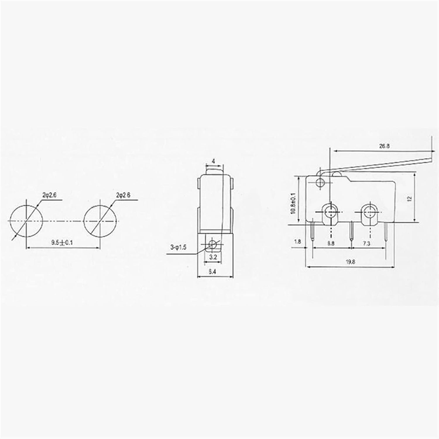 Limit Switch 10PCS 3 pins Micro Touch Switches NO+NC 3a5a 125VAC 250VAC Mini Limit Switch Micro Switch Microswitches with 29mm Long Lever Switches
