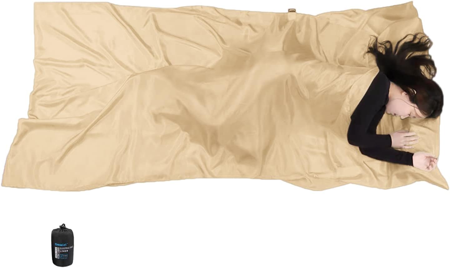 Forro de seda para saco de dormir, saco de dormir de seda, extra ancho de 87 x 43 pulgadas, sábana de viaje ligera para hoteles, más colores para