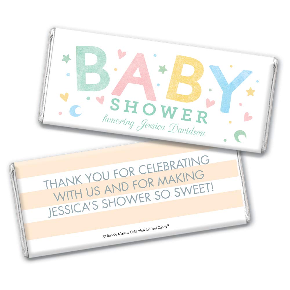 Baby Shower Favores – Envolturas de barra de chocolate personalizadas, lámina plateada (25 unidades)