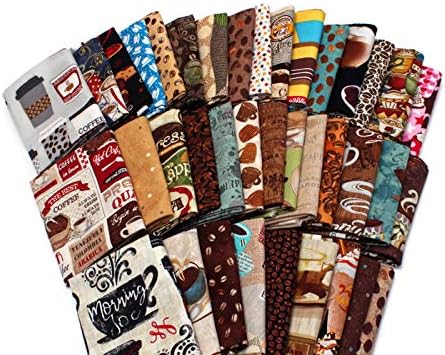 10 cuartos de grasa  Granos de café expreso Cafeína Cafe Au Late Mocha Latte Coffee Shop Cups Surtido Quilters de tela de algodón M226.07