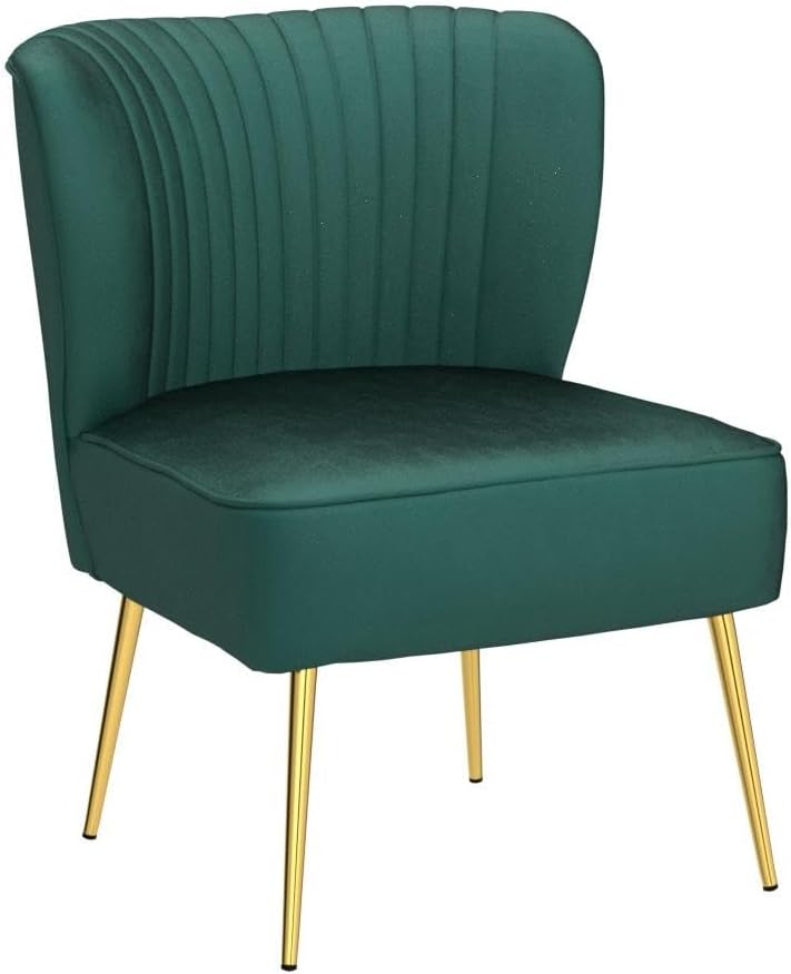 HULALA HOME Silla decorativa de terciopelo, moderna silla lateral tapizada con patas de metal dorado, silla tipo pantufla con respaldo sin brazos,