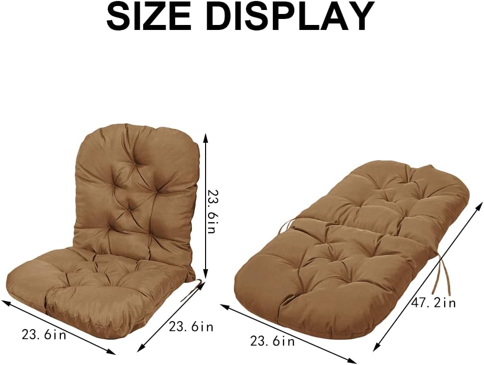 Cojín mecedor de ratán, 47 x 23 pulgadas, cojín para silla mecedora para exteriores, respaldo alto, para silla reclinable, mecedora, silla plegable