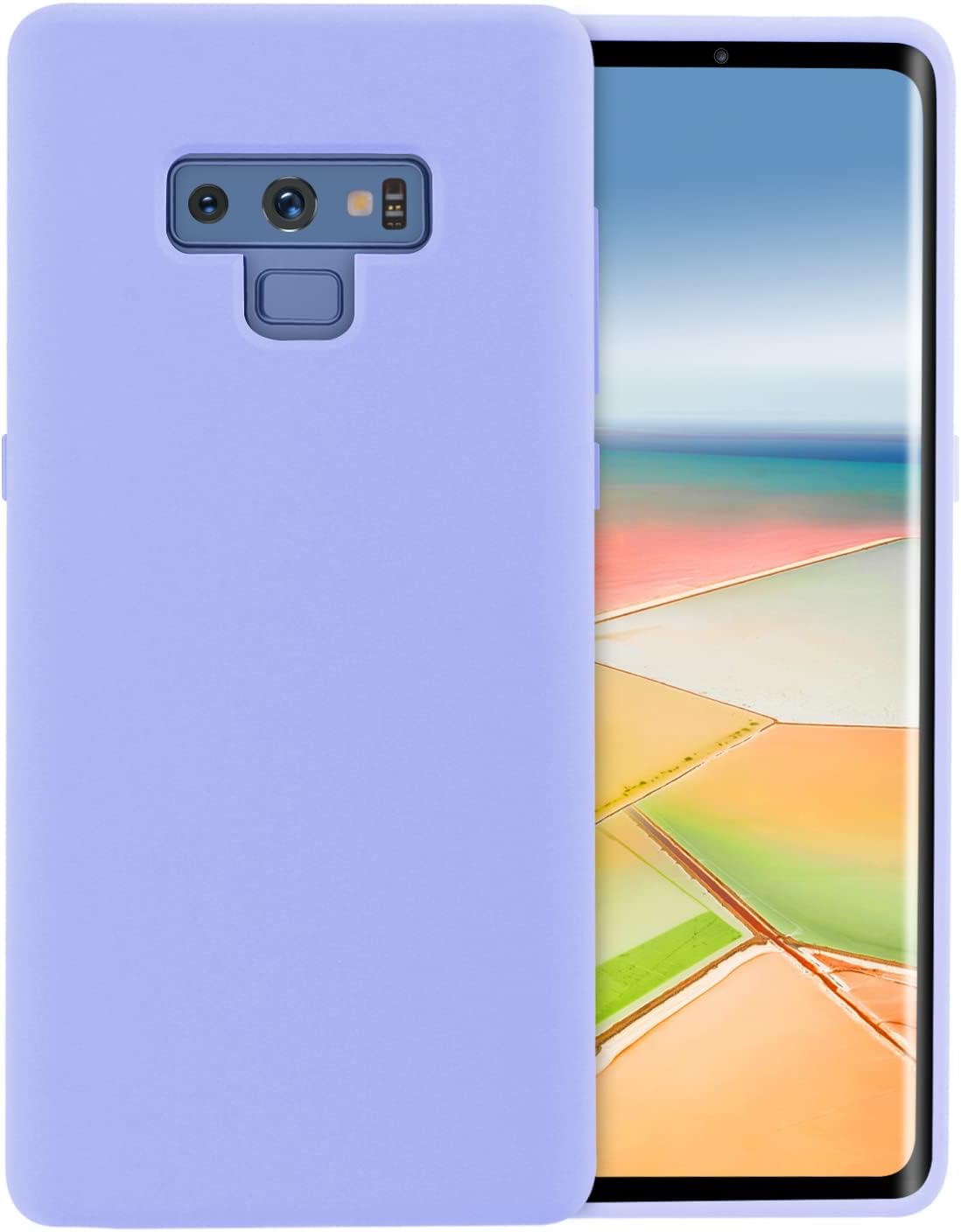 Funda de silicona compatible con Galaxy Note 9 de 6.4 pulgadas, forro de tela de microfibra, cubierta de goma de gel de cuerpo completo (morado