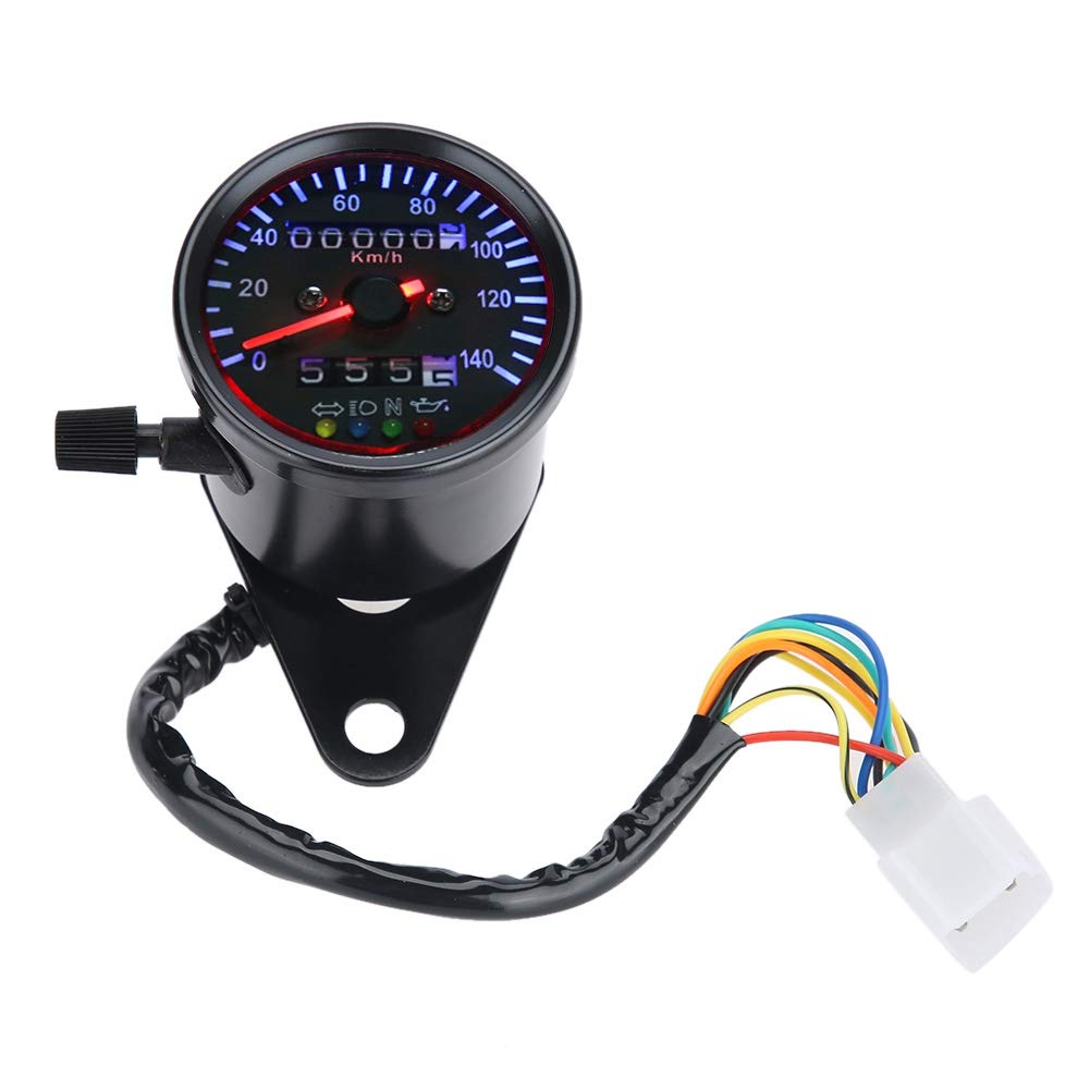 KIMISS Kit de medidor de velocímetro para motocicleta universal de 12 V, retroiluminación LED para motocicleta con doble odómetro y velocímetro,