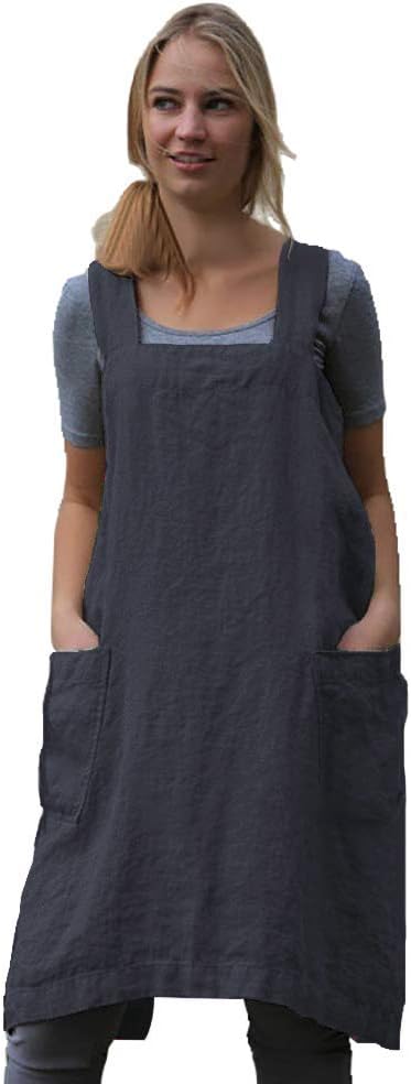 Delantal práctico con espalda cruzada para mujer, con bolsillos grandes, cocina, restaurante, cafetería, cocina, trabajos de jardinería